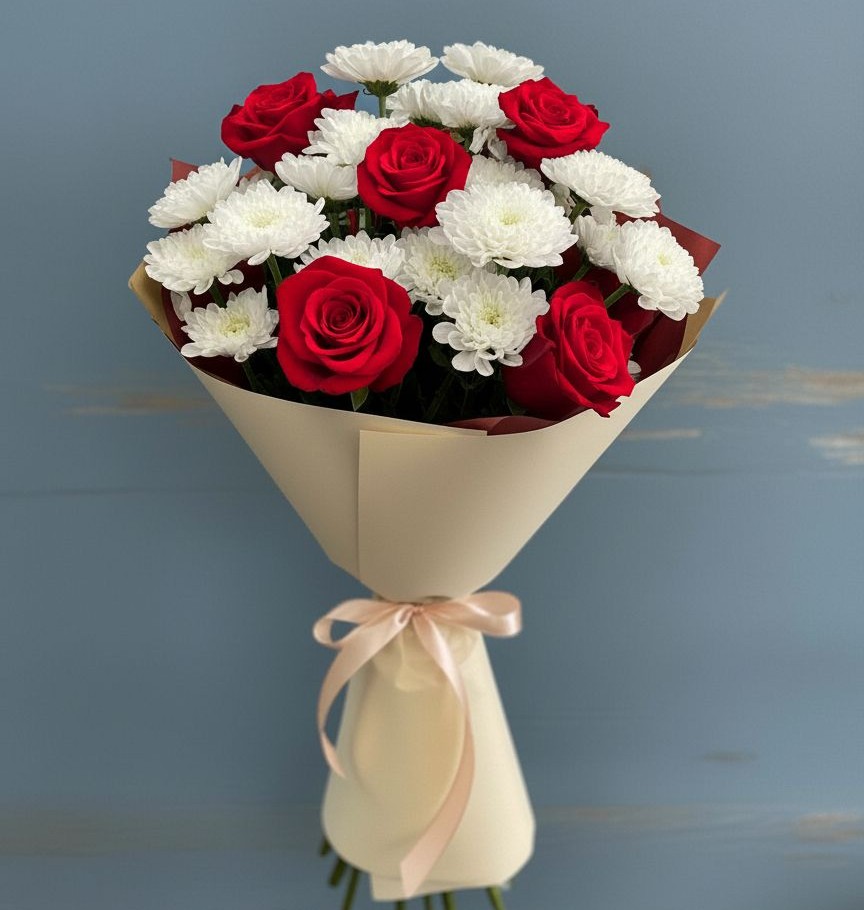 Букет цветов из: Розы и Хризантемы в Оби