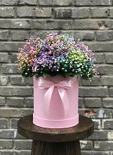 Цветочная композиция из Гипсофила и Розы в шляпной коробке #REPLACE_PRED# Оби
