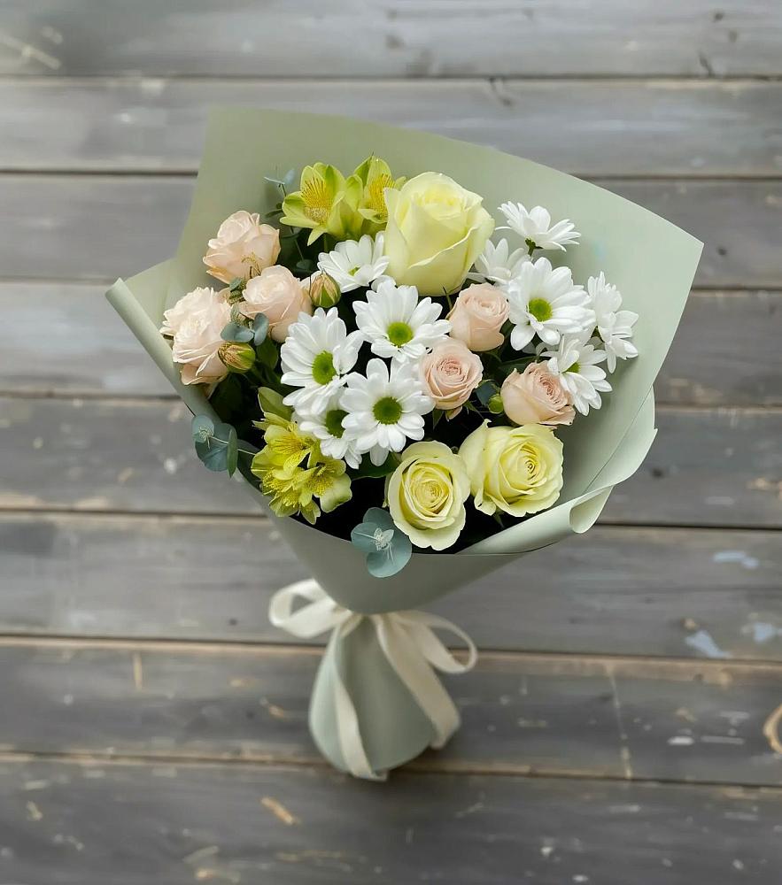 Букет цветов из: Альстромерии, Розы и Хризантемы в Оби