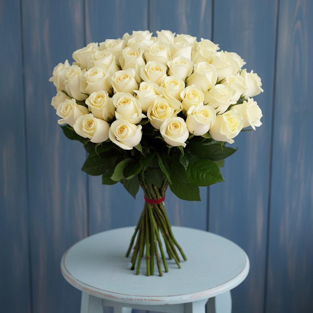 Букет 51 Белая роза Эдлесс Лав в Оби