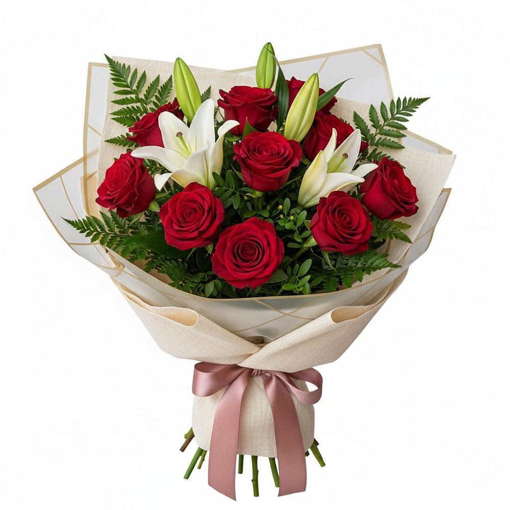 Букет цветов из: Лилии и Розы в Оби