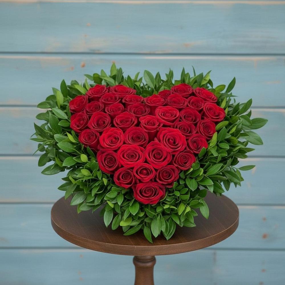 Цветочная композиция из Розы в виде сердца в Оби