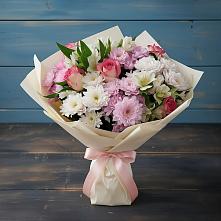 Букет цветов из:  Хризантемы, Альстромерии и Розы в Оби