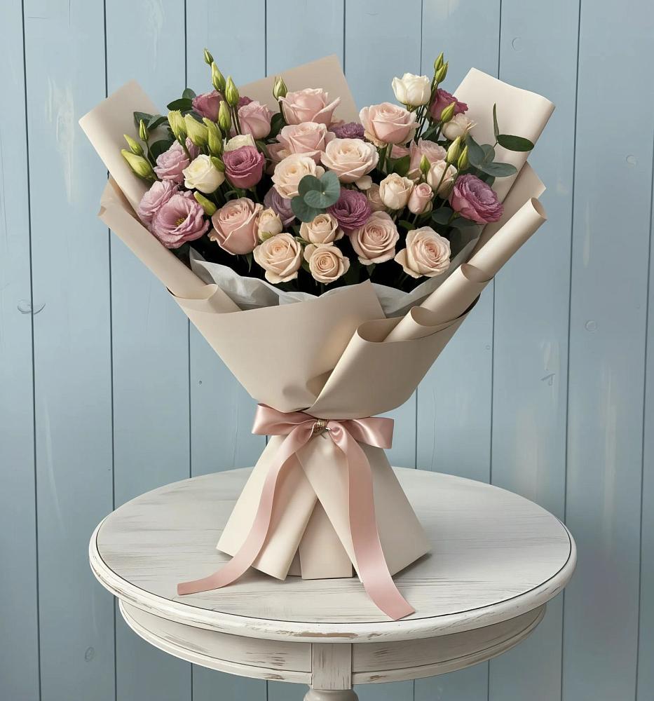 Букет цветов из: Розы и Лизиантусы в Оби